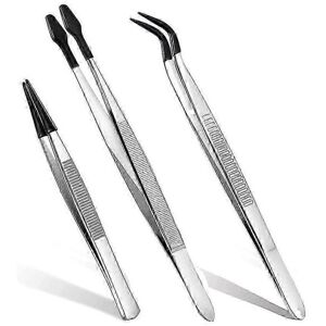 Unbranded 3-Piece Rubber Tip Tweezers Set, 6-Inch Straight Flat Tweezers, 6-Inch Curved Ti Unbranded 3-Piece Rubber Tip Tweezers Set, 6-Inch Straight Flat Tweezers, 6-Inch Curved Ti