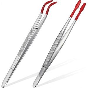 Unbranded (Red Silver) 2 Pack Rubber Tweezers, PVC Rubber Coated Tips, Curved and Straight Unbranded (Red Silver) 2 Pack Rubber Tweezers, PVC Rubber Coated Tips, Curved and Straight