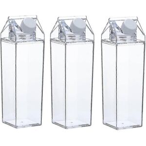 Unbranded Pack of 3 Clear Square Plastic Leak Proof Milk Carton Water Bottles - AV Unbranded Pack of 3 Clear Square Plastic Leak Proof Milk Carton Water Bottles - AV