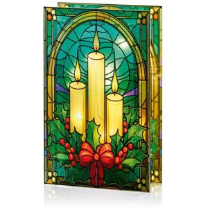 Premier - Battery Operated Lit Candles & Holly Glass Table Top 50 Warm White LED Premier - Battery Operated Lit Candles & Holly Glass Table Top 50 Warm White LED