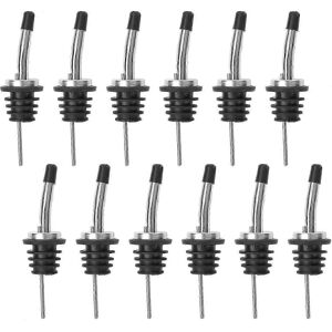 Unbranded Set of 12 classic stainless steel pourers with tapered spouts and rubber dust ca Unbranded Set of 12 classic stainless steel pourers with tapered spouts and rubber dust ca