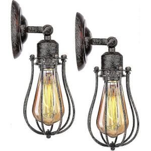 Unbranded Set of 2 E27 Industrial Wall Lights with Cage Shade and Retro Ceiling Lights Unbranded Set of 2 E27 Industrial Wall Lights with Cage Shade and Retro Ceiling Lights