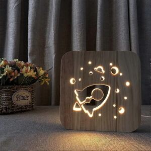 Kikidex (As show, One size) Rocket Night Light Wooden USB 3D Vision Table Lamp Bed Room Kikidex (As show, One size) Rocket Night Light Wooden USB 3D Vision Table Lamp Bed Room