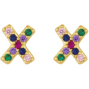 Kikidex (As show, One size) Earrings Post Rainbow Cubic Zirconia Gold Plated 26 Letter Kikidex (As show, One size) Earrings Post Rainbow Cubic Zirconia Gold Plated 26 Letter