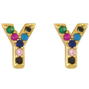Kikidex (As show, One size) Earrings Post Rainbow Cubic Zirconia Gold Plated 26 Letter Kikidex (As show, One size) Earrings Post Rainbow Cubic Zirconia Gold Plated 26 Letter
