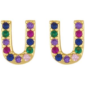 Kikidex (As show, One size) Earrings Post Rainbow Cubic Zirconia Gold Plated 26 Letter Kikidex (As show, One size) Earrings Post Rainbow Cubic Zirconia Gold Plated 26 Letter