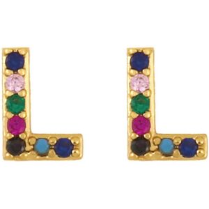 Kikidex (As show, One size) Earrings Post Rainbow Cubic Zirconia Gold Plated 26 Letter Kikidex (As show, One size) Earrings Post Rainbow Cubic Zirconia Gold Plated 26 Letter