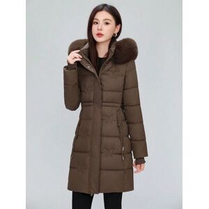Gaatpot (咖啡, 2XL) Women's mid-length winter cotton coat with large fur collar and detach Gaatpot (咖啡, 2XL) Women's mid-length winter cotton coat with large fur collar and detach