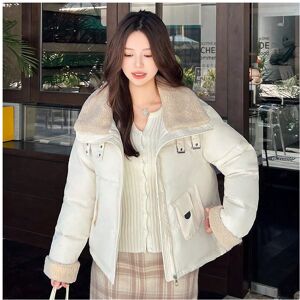 Gaatpot (Off-white, S) Large lapel lamb fur collar short cotton jacket for women 2025 wi Gaatpot (Off-white, S) Large lapel lamb fur collar short cotton jacket for women 2025 wi