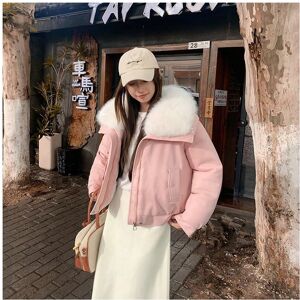 Gaatpot (粉色, L) Deerskin velvet hot stamping large fur collar cotton jacket women's shor Gaatpot (粉色, L) Deerskin velvet hot stamping large fur collar cotton jacket women's shor