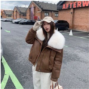 Gaatpot (咖啡, L) Deerskin velvet hot stamping large fur collar cotton jacket women's shor Gaatpot (咖啡, L) Deerskin velvet hot stamping large fur collar cotton jacket women's shor