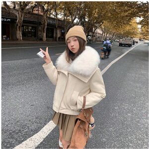 Gaatpot (Off-white, XL) Deerskin velvet hot stamping large fur collar cotton jacket wome Gaatpot (Off-white, XL) Deerskin velvet hot stamping large fur collar cotton jacket wome