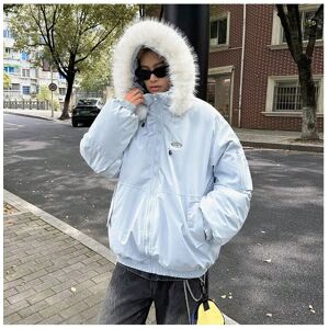 Gaatpot (蓝色, M) Large fur collar hooded workwear couple parka cotton jacket women's wint Gaatpot (蓝色, M) Large fur collar hooded workwear couple parka cotton jacket women's wint