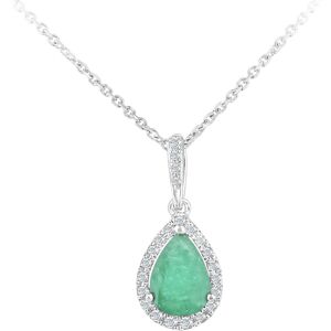 Jewelco London 9ct White Gold Round 8pts Diamond Pear 0.6ct Emerald Teardrop Pen Jewelco London 9ct White Gold Round 8pts Diamond Pear 0.6ct Emerald Teardrop Pen