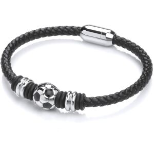 Jewelco London Mens Black Leather Stainless Steel Classic 32 Panel Football Socc Jewelco London Mens Black Leather Stainless Steel Classic 32 Panel Football Socc