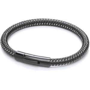 Jewelco London Mens Black Leather Stainless Steel Snake Rope Twist Strap Bracele Jewelco London Mens Black Leather Stainless Steel Snake Rope Twist Strap Bracele