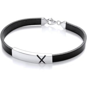 Jewelco London Mens Black Leather Stainless Steel Flat ID Plate X Marked Strap B Jewelco London Mens Black Leather Stainless Steel Flat ID Plate X Marked Strap B