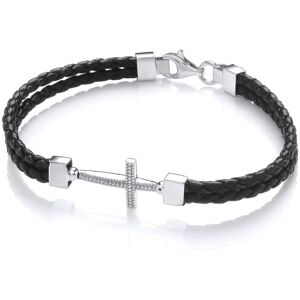 Jewelco London Mens Black Leather Stainless Steel Multi Strand Plaited Beaded Cr Jewelco London Mens Black Leather Stainless Steel Multi Strand Plaited Beaded Cr