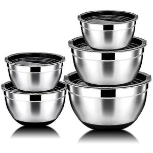 Unbranded Set of 5 Mixing Bowls, Stainless Steel Salad Bowl with Airtight Lid and Non-Slip Unbranded Set of 5 Mixing Bowls, Stainless Steel Salad Bowl with Airtight Lid and Non-Slip