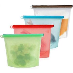 Unbranded Reusable Silicone Food Storage Bags with Clip for Fruit, Vegetables and Meat (4 Unbranded Reusable Silicone Food Storage Bags with Clip for Fruit, Vegetables and Meat (4