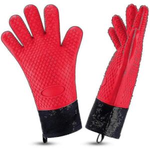 Unbranded 1 Pair Heat Resistant Oven Mitts Silicone BBQ Gloves Red Unbranded 1 Pair Heat Resistant Oven Mitts Silicone BBQ Gloves Red
