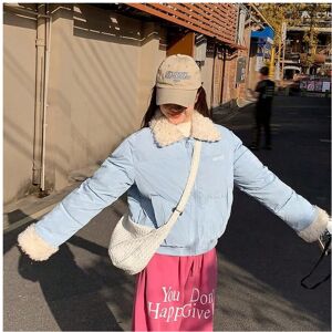 Gaatpot (蓝色, L) Lambswool lapel cotton jacket for women 2025 winter retro short cotton c Gaatpot (蓝色, L) Lambswool lapel cotton jacket for women 2025 winter retro short cotton c