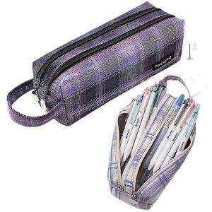 Kikidex (As show, One size) Pencil case large capacity canvas stationery double-layer si Kikidex (As show, One size) Pencil case large capacity canvas stationery double-layer si