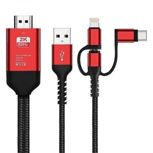 Unbranded (Red) 3-in-1 MHL USB Type-C to HDMI Cable, 1080p HD TV Adapter for Android and i Unbranded (Red) 3-in-1 MHL USB Type-C to HDMI Cable, 1080p HD TV Adapter for Android and i