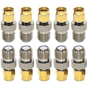 Unbranded Enhanced RF coaxial adapter: SMA male to F female. Unbranded Enhanced RF coaxial adapter: SMA male to F female.