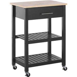 Beliani Kitchen Trolley HIUMA Wood Black Beliani Kitchen Trolley HIUMA Wood Black