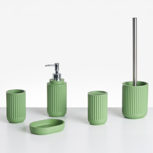 Beliani 5-Piece Bathroom Accessories Set HUARMEY Green Beliani 5-Piece Bathroom Accessories Set HUARMEY Green