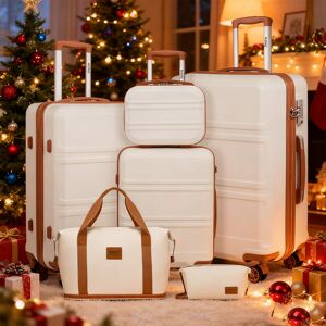 Unbranded (Cream, 13+20+24+28 inch + 2 Bags) 3 to 6 pieces Travel Set ABS Hard Shell Suitc Unbranded (Cream, 13+20+24+28 inch + 2 Bags) 3 to 6 pieces Travel Set ABS Hard Shell Suitc