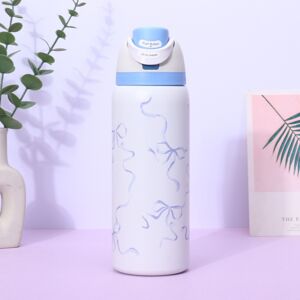 Unbranded (Blue, 24oz) Bow Pattern Ribbon Print Water Bottle Thermos Cup For Sports Gift T Unbranded (Blue, 24oz) Bow Pattern Ribbon Print Water Bottle Thermos Cup For Sports Gift T