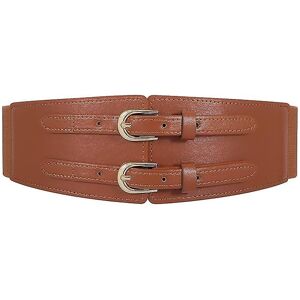 Kikidex (As show, One size) Wide belt with double buckle and faux leather elastic waistb Kikidex (As show, One size) Wide belt with double buckle and faux leather elastic waistb