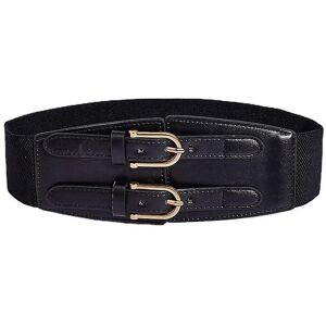 Kikidex (As show, One size) Wide belt with double buckle and faux leather elastic waistb Kikidex (As show, One size) Wide belt with double buckle and faux leather elastic waistb