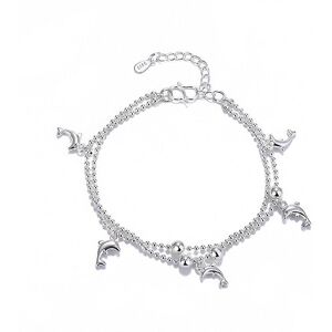 Kikidex (As show, One size) Dolphin and pearl double layer silver bracelet, adjustable l Kikidex (As show, One size) Dolphin and pearl double layer silver bracelet, adjustable l