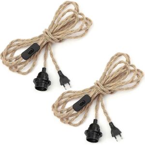 Unbranded Pair of 4.5m hemp rope chandelier cables, E27 socket with switch and metal cable Unbranded Pair of 4.5m hemp rope chandelier cables, E27 socket with switch and metal cable