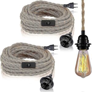 Unbranded Set of 2 pendant lights with switch, hemp rope and 4.5m cable, E27 socket for ha Unbranded Set of 2 pendant lights with switch, hemp rope and 4.5m cable, E27 socket for ha
