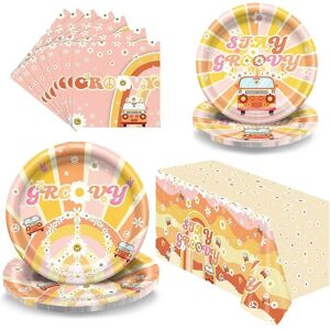 Unbranded Groovy Party Supplies, Hippie Dinnerware Set for 25, Bohemian Floral Disposable Unbranded Groovy Party Supplies, Hippie Dinnerware Set for 25, Bohemian Floral Disposable