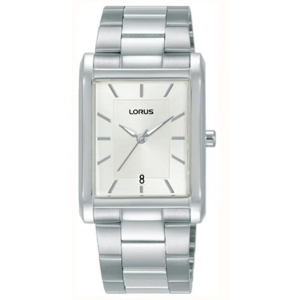 Lorus Mens Basic Fashion Rectangular Date Silver Dial Silver Stainless Steel Bra Lorus Mens Basic Fashion Rectangular Date Silver Dial Silver Stainless Steel Bra