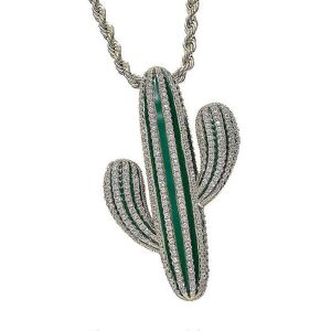 Kikidex (As show, One size) 18K Gold Cubic Zircon Charms Cactus Pendant Necklace Hiphop Kikidex (As show, One size) 18K Gold Cubic Zircon Charms Cactus Pendant Necklace Hiphop