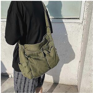 Unbranded Large Canvas Messenger Bag Green, Multi Compartment Shoulder Bag, Unisex Casual Unbranded Large Canvas Messenger Bag Green, Multi Compartment Shoulder Bag, Unisex Casual