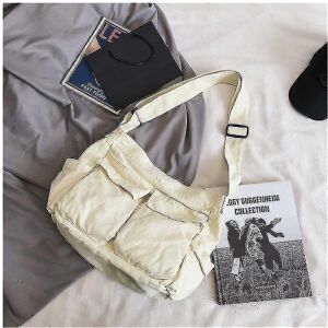 Unbranded Canvas Shoulder Bag White, Large Capacity Messenger Bag, Student Book Bag Unisex Unbranded Canvas Shoulder Bag White, Large Capacity Messenger Bag, Student Book Bag Unisex