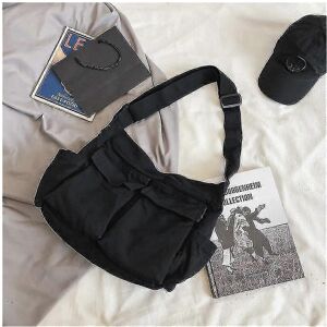 Unbranded Canvas Shoulder Bag Black, Large Capacity Messenger Bag, Student Book Bag Unisex Unbranded Canvas Shoulder Bag Black, Large Capacity Messenger Bag, Student Book Bag Unisex