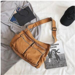 Unbranded Canvas Shoulder Bag Brown, Large Capacity Messenger Bag, Student Book Bag Unisex Unbranded Canvas Shoulder Bag Brown, Large Capacity Messenger Bag, Student Book Bag Unisex
