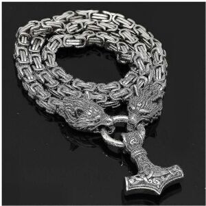 Kikidex (50cm, only chain) Stainless Steel Viking Wolf Head Doubles Color Thor S Hammer Kikidex (50cm, only chain) Stainless Steel Viking Wolf Head Doubles Color Thor S Hammer