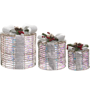 Beliani Set of 3 Christmas Decorations LED JULSO Christmas Gifts 20/25/30 cm Silver Beliani Set of 3 Christmas Decorations LED JULSO Christmas Gifts 20/25/30 cm Silver