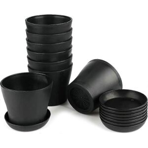 Unbranded Set of 8 small 10cm black plastic flower pots for office, home, office with tray Unbranded Set of 8 small 10cm black plastic flower pots for office, home, office with tray