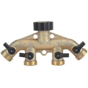 Unbranded Solid brass 4-way hose distributor with shut-off valve, tap, and outlets Unbranded Solid brass 4-way hose distributor with shut-off valve, tap, and outlets