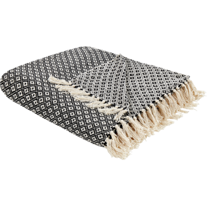 Beliani Black and White Cotton Geometric Blanket - 220x240 cm Beliani Black and White Cotton Geometric Blanket - 220x240 cm